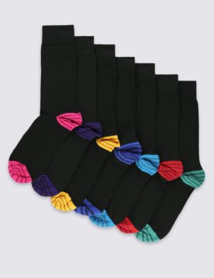 7 Pairs of Freshfeet&trade; Cotton Rich Contrast Heel & Toe Striped Socks